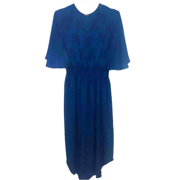 Current Air Los Angeles blue midi dress flutter sleeves flower pattern size xs - Picture 1 of 7